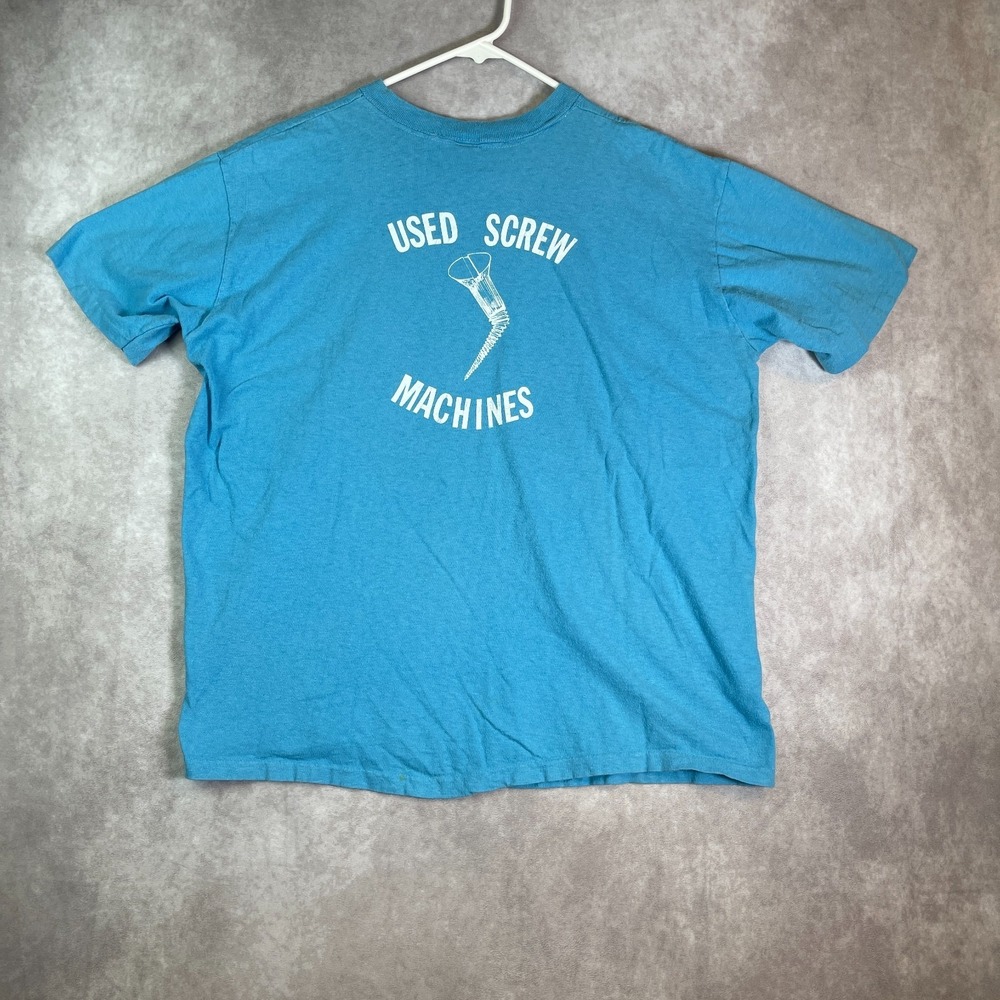 VTG Lambert Machinery Company Shirt Adult Large Blue Single Stitch USA Made 70s